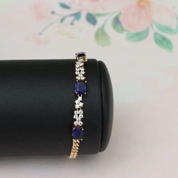 Rose Gold Chain Bracelet with Blue Emerald Cut & CZ, Luxe Contrast Look,XPBL0746 - Picture 9 of 12